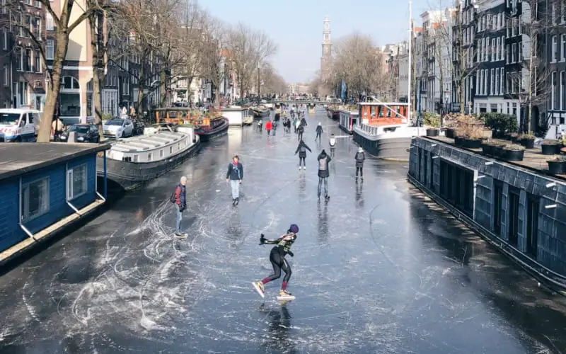 Ice skating on the canals in Amsterdam
