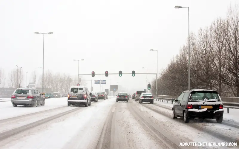 Snowy road in the Netherlands