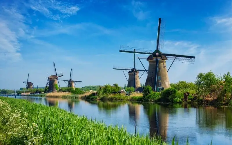 View of Kinderdijk, the Netherlands